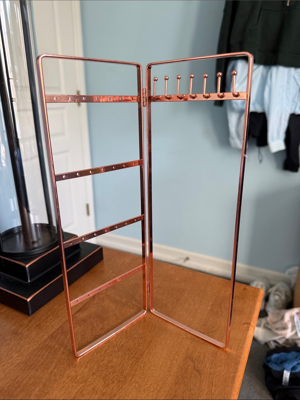 Rose gold Jewelry Stand Organizer - 2-Panel Earring & Necklace Holder
